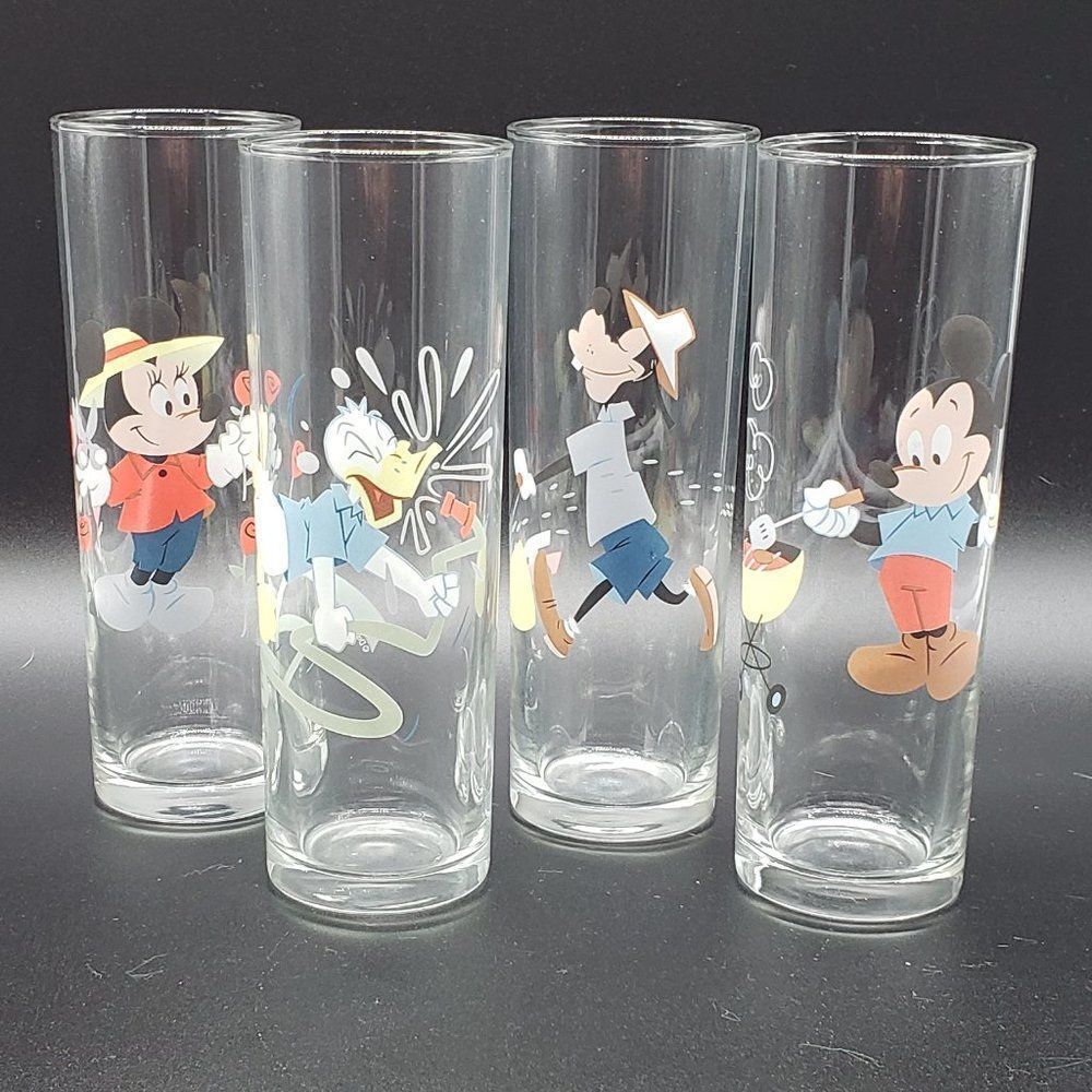 Disney Set of 4 Vintage Mickey Mouse & Friends Gardening BBQ Iced Tea Glasses - Picture 9 of 12